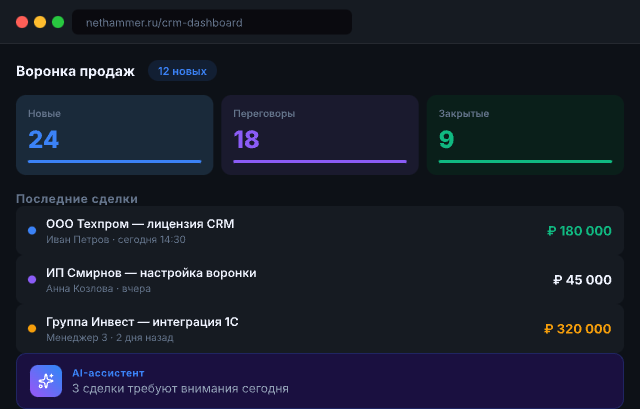 CRM система — интерфейс